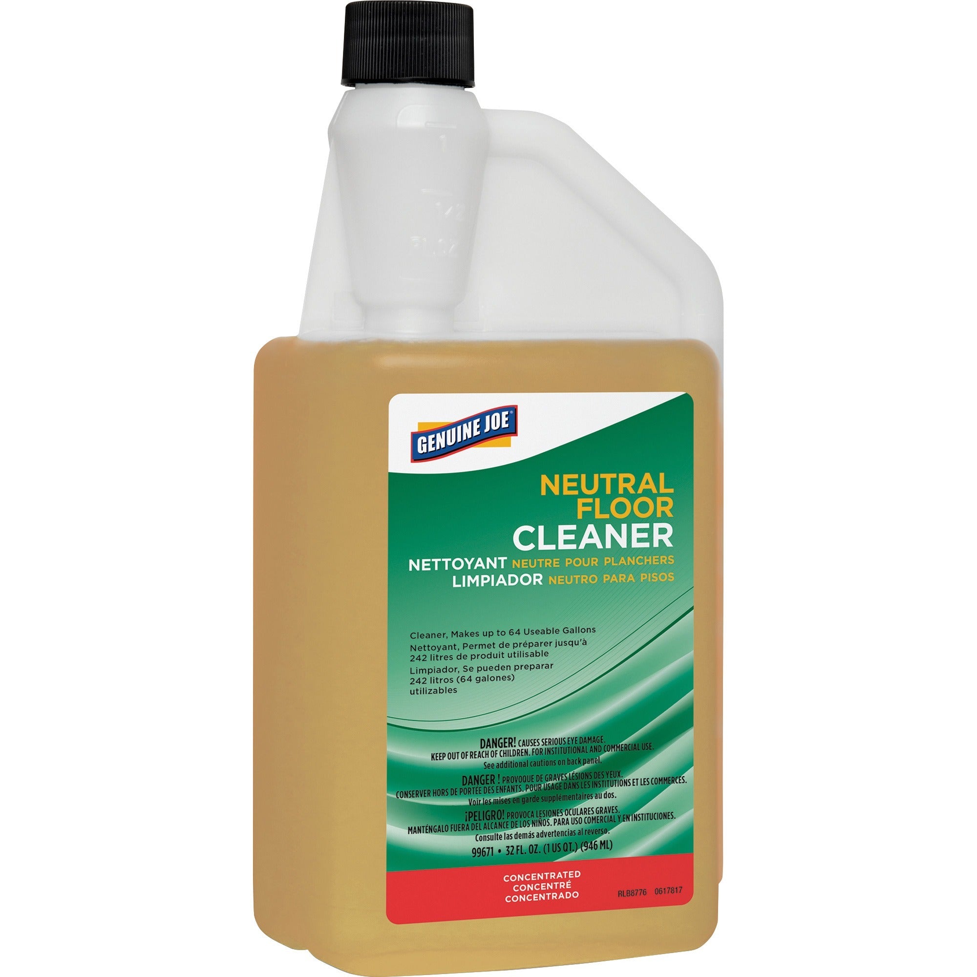 Genuine Joe Neutral Floor Cleaner Concentrate, 32 fl oz (1 quart), Liquid, pH Neutral, Yellow, 1 Each