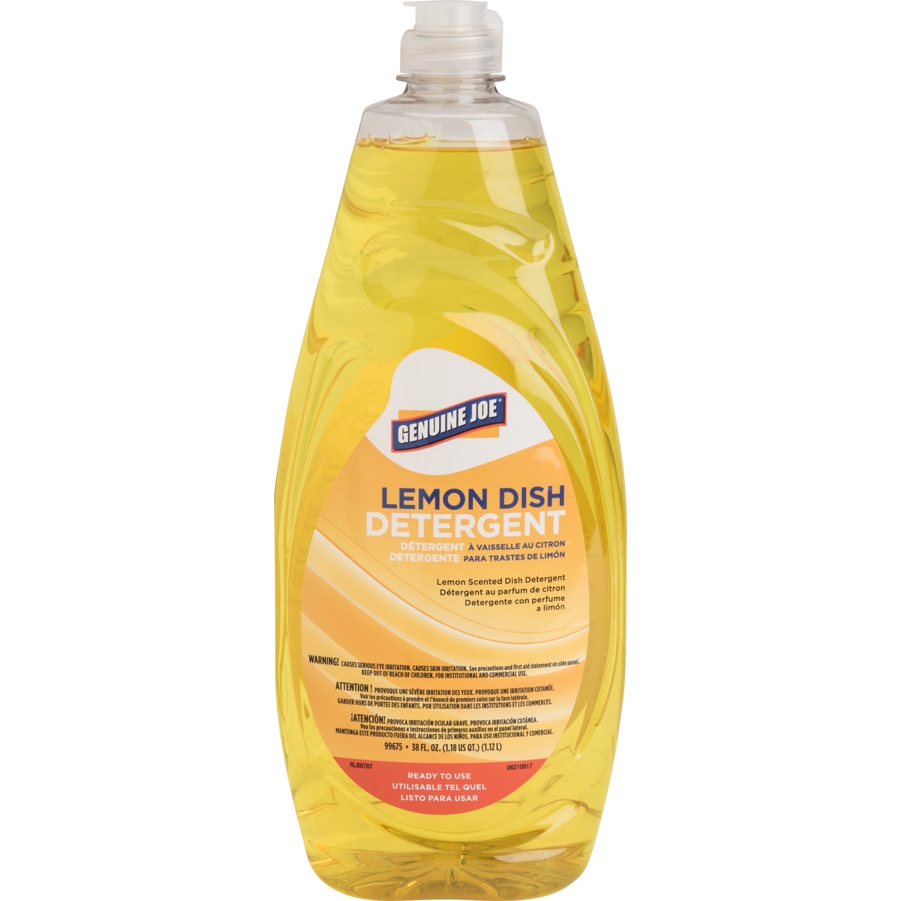 Genuine Joe Dish Detergent, Concentrate, Lemon Scent, 38 fl oz (1.2 quart), Yellow, 1 Each
