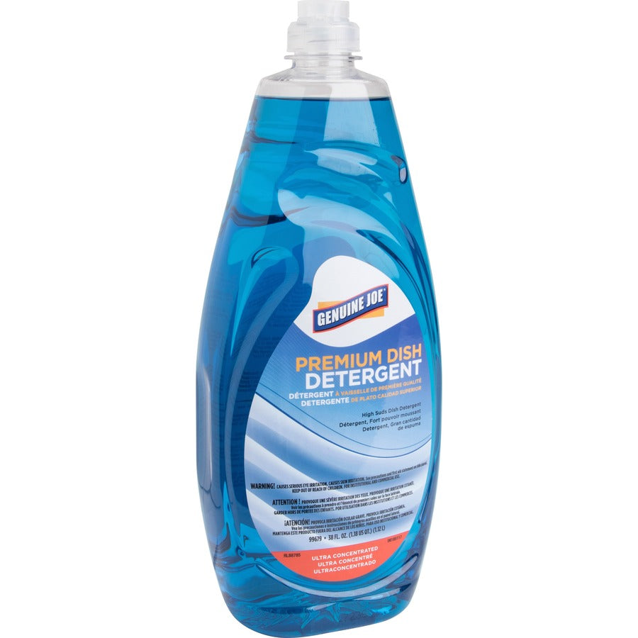 Genuine Joe Premium Dish Detergent, Concentrate, Liquid, 38 fl oz (1.2 quart), Blue, 1 Each