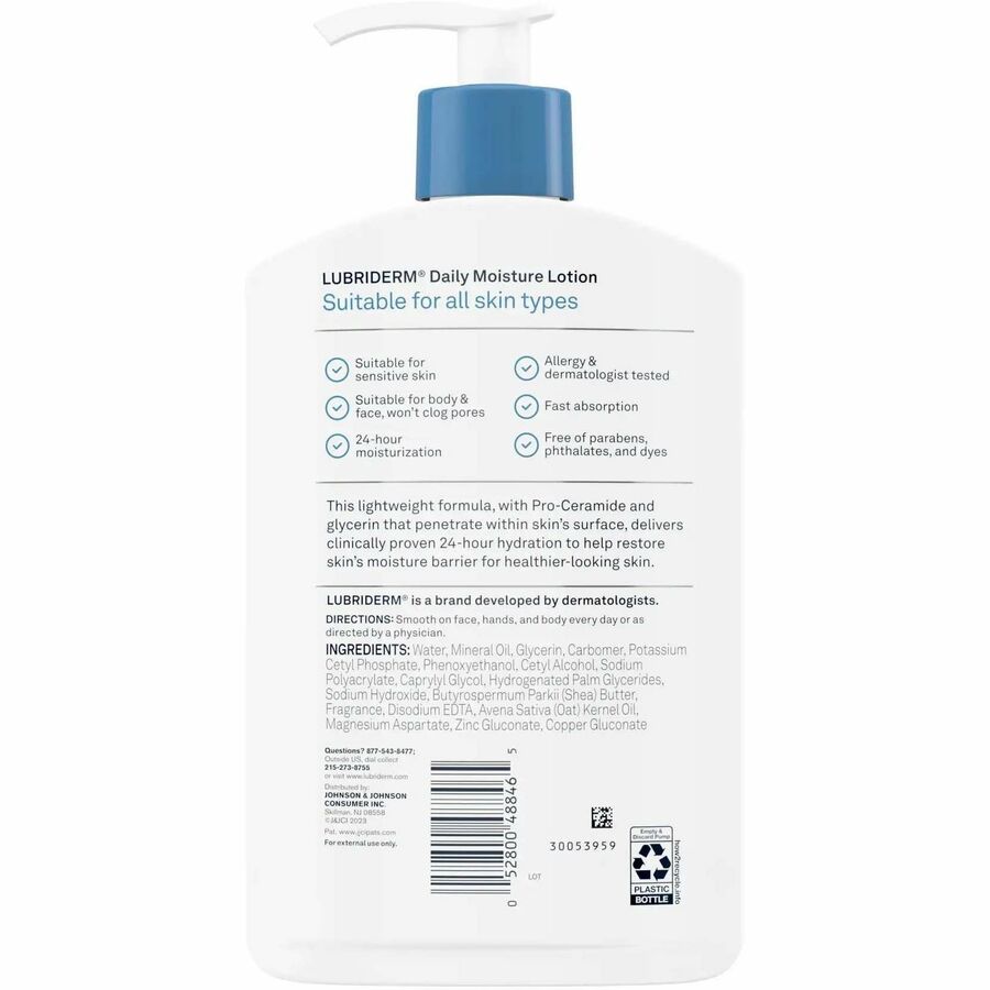 Lubriderm Daily Moisture Lotion, 16 fl oz, Moisturising, Lightweight, Absorbs Quickly, Paraben-free, Phthalates-free, Dye-free, 1 Each