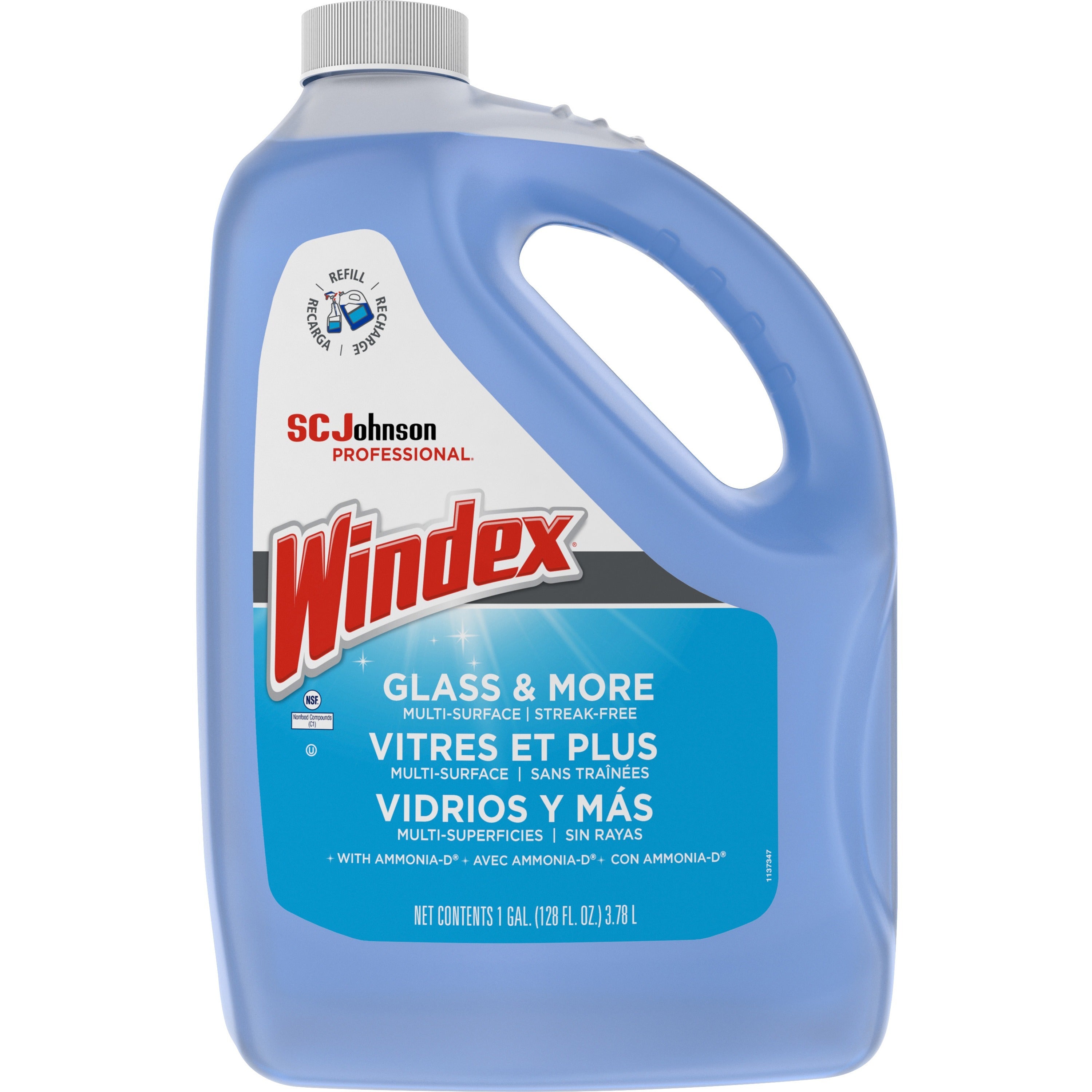 Windex Glass Cleaner with Ammonia-D, 128 fl oz (4 quart), Non-streaking, Phosphate-free, Blue, 1 Each