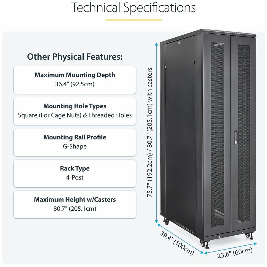 StarTech.com 42U Server Rack Cabinet - Equipment Rack - 36in Deep Enclosure