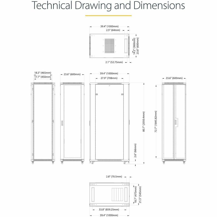 StarTech.com 42U Server Rack Cabinet - Equipment Rack - 36in Deep Enclosure