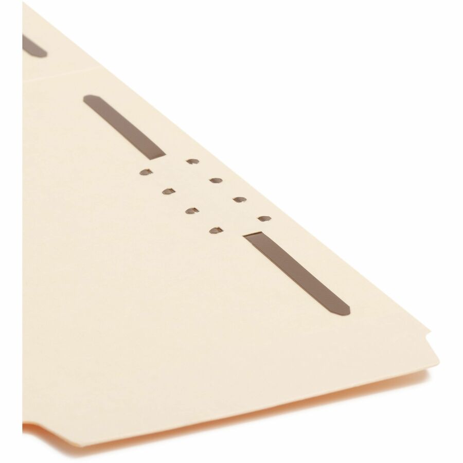 Smead SuperTab 1/3-Cut Letter Size Recycled Fastener Folders, 2 Prong K Style, 2" Capacity, Reinforced Tab, 14 pt. Manila, Assorted Tab Positions, 2 Ply, 50/Box