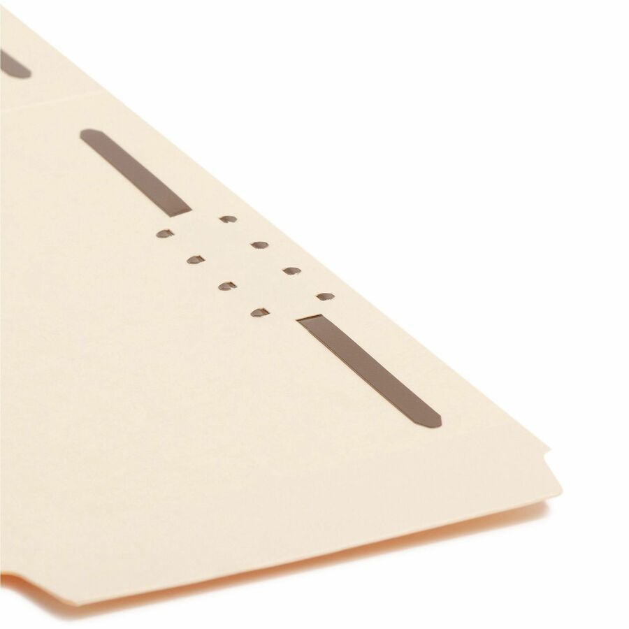 Smead SuperTab 1/3-Cut Letter Size Recycled Fastener Folders, 2 Prong K Style, 2" Capacity, Reinforced Tab, 14 pt. Manila, Assorted Tab Positions, 2 Ply, 50/Box