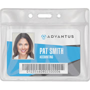 Advantus Vinyl ID Badge Holders, Horizontal, Clear, 3.50" x 2.50", Durable Vinyl, 50 Pack