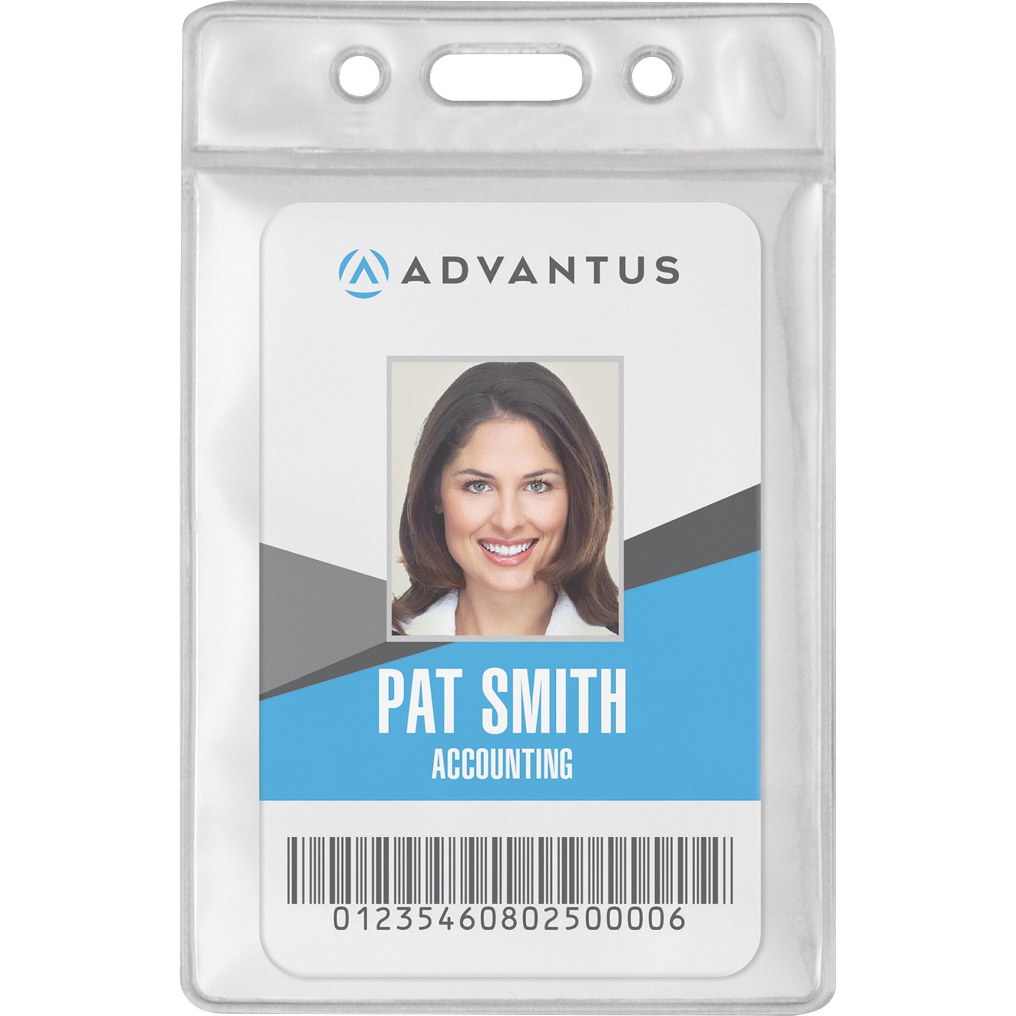 Advantus Vinyl ID Badge Holders, Vertical, Clear, 2.50" x 3.50", Durable Vinyl, 50 Pack