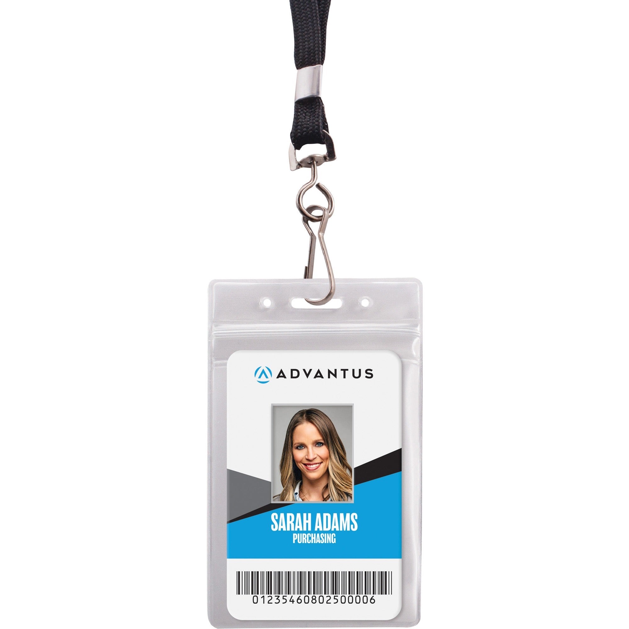 Advantus ID Holder/Lanyard Combo Pack, Vertical, Vinyl, Black/Clear, Supports 3.75" x 2.58" Media, Durable, 20 Pack