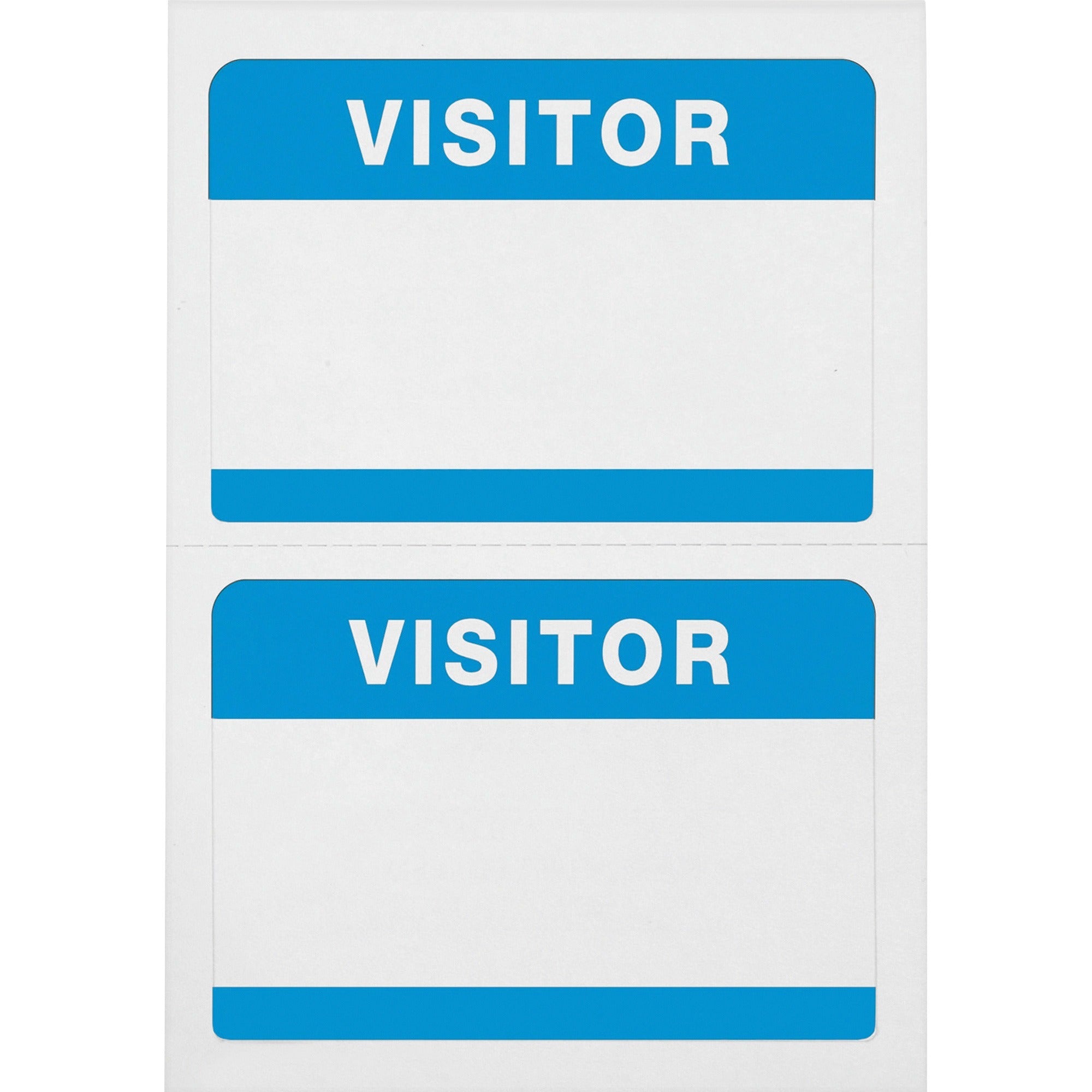 Visitor - 2 1/4" Height x 3 1/2" Width - Removable Adhesive - Rectangle - White, Blue - 100 / Box