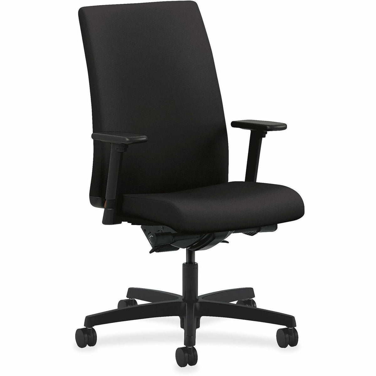 HON Ignition Mid-Back Task Chair, Black Fabric Seat, Adjustable Arms, 5-Star Base, 1 Each