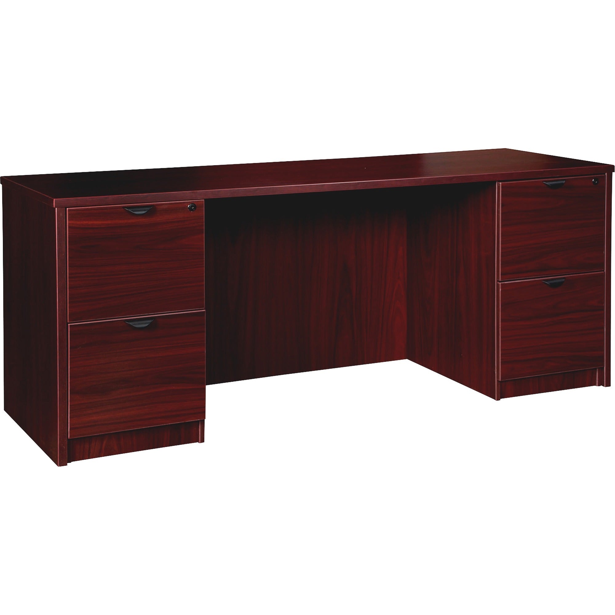Lorell Prominence 2.0 Double-Pedestal Credenza, Mahogany Laminate, 29"H x 66"W x 24"D, 1" Thick Top, 2 Drawers, Particleboard, Thermofused Melamine Finish, 1 Each