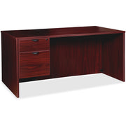 Lorell Prominence 2.0 3/4 Left-Pedestal Desk, 66"W x 30"D x 29"H, 1" Thick Top, 2 Drawers, Mahogany Laminate, Thermofused Melamine, Single Pedestal Left, 1 Each
