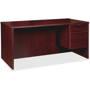 Lorell Prominence 2.0 3/4 Right-Pedestal Desk, 66"W x 30"D x 29"H, 1" Thick Top, 2 Drawers, Mahogany Laminate, Thermofused Melamine, Single Pedestal Right, 1 Each