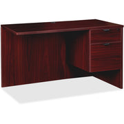 Lorell Prominence 2.0 Right Return - 29" Height x 42" Width x 24" Depth, x 1" Thickness Top - Total Drawer(s): 2 - Single Pedestal on Right Side - Band Edge - Material: Particleboard - Finish: Mahogany Laminate, Thermofused Melamine (TFM) - 1 Each