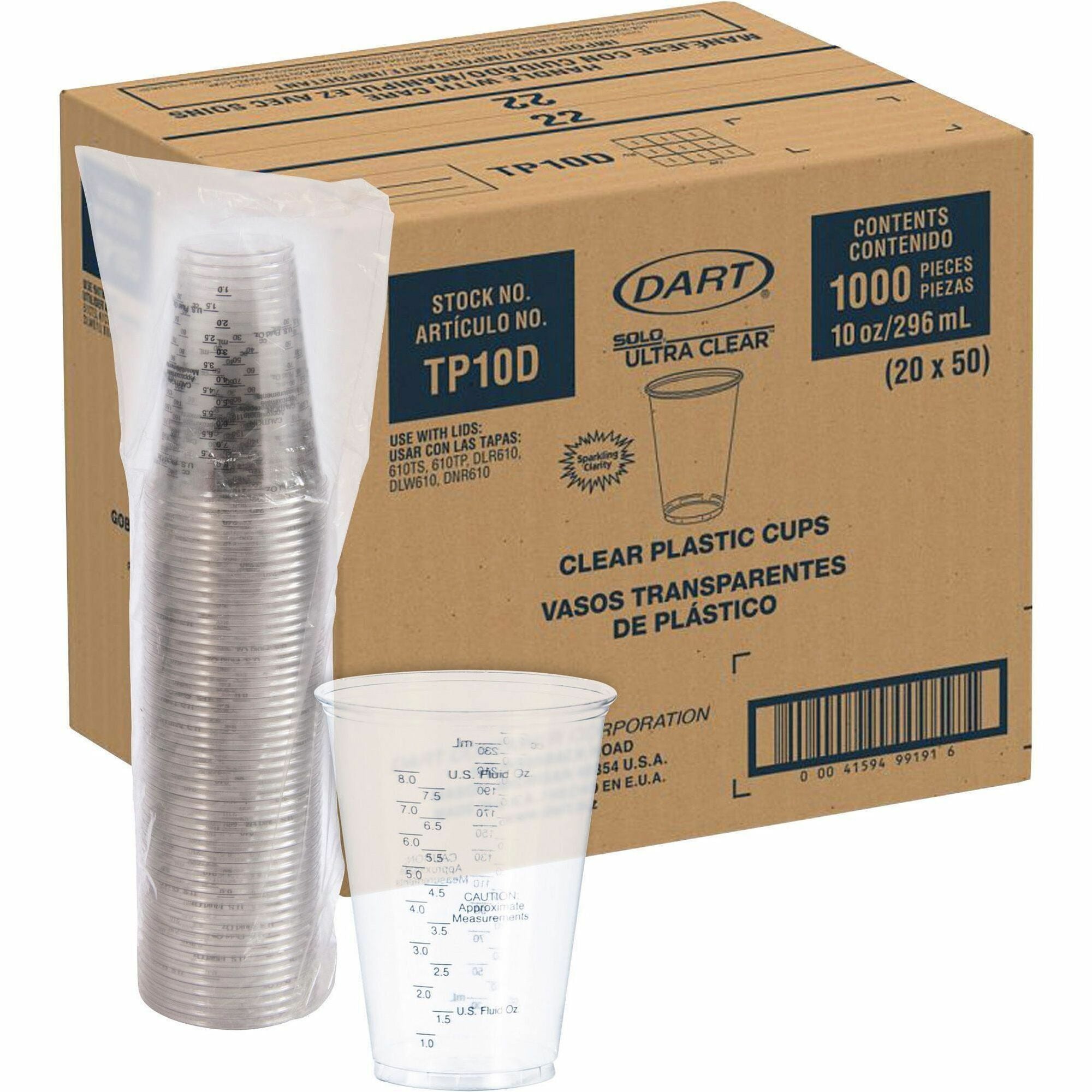 10 fl oz - Clear - Polyethylene Terephthalate (PET) - Measuring, Medicine, Medical, Dental - 50/Bag - 20 / Carton