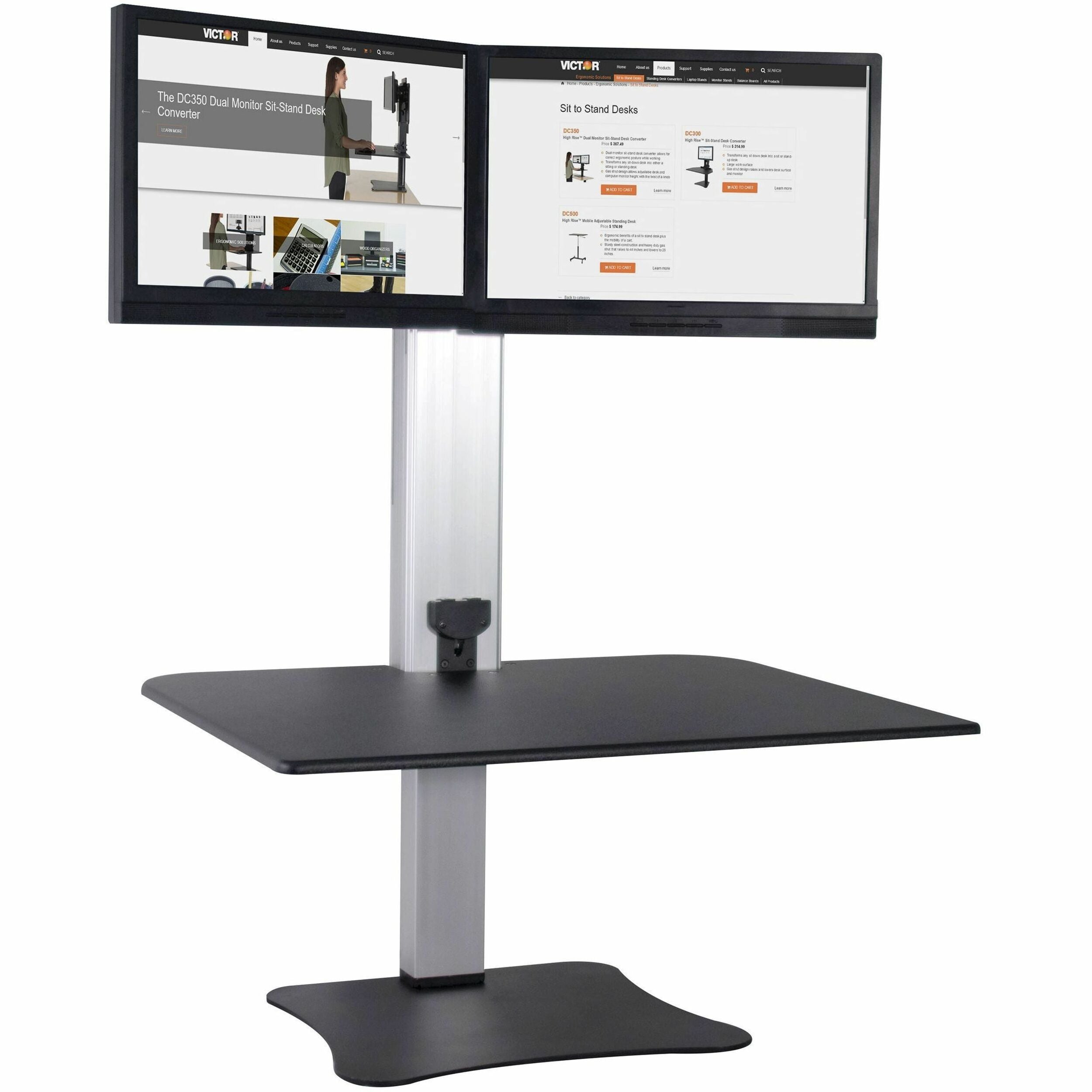 Up to 25" Screen Support - 25 lb Load Capacity - 20" Height x 28" Width x 23" Depth - Desktop, Tabletop - Wood, Steel, Aluminum - Black, Aluminum - Sturdy