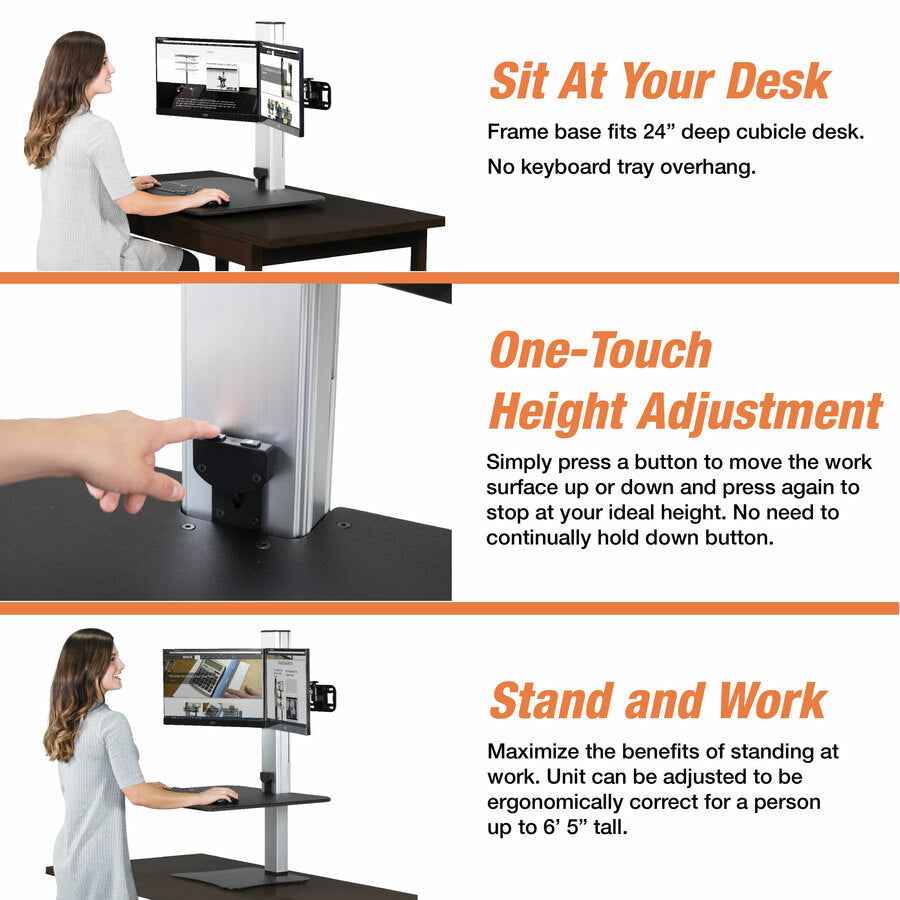 Up to 25" Screen Support - 25 lb Load Capacity - 20" Height x 28" Width x 23" Depth - Desktop, Tabletop - Wood, Steel, Aluminum - Black, Aluminum - Sturdy