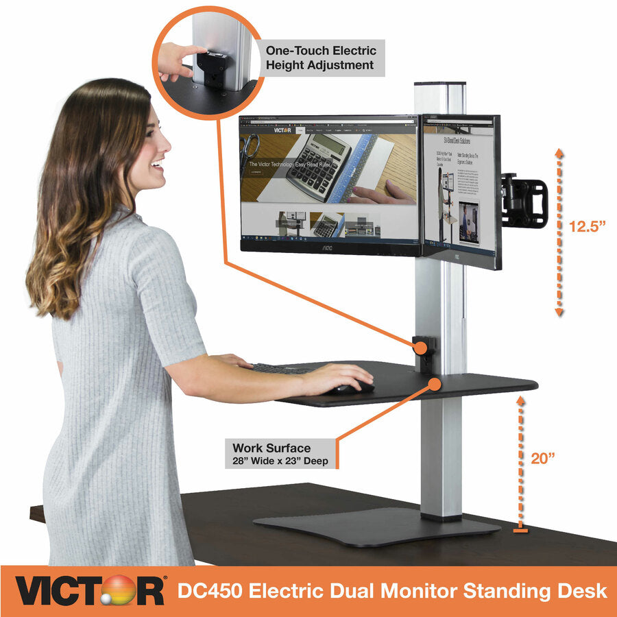 Up to 25" Screen Support - 25 lb Load Capacity - 20" Height x 28" Width x 23" Depth - Desktop, Tabletop - Wood, Steel, Aluminum - Black, Aluminum - Sturdy