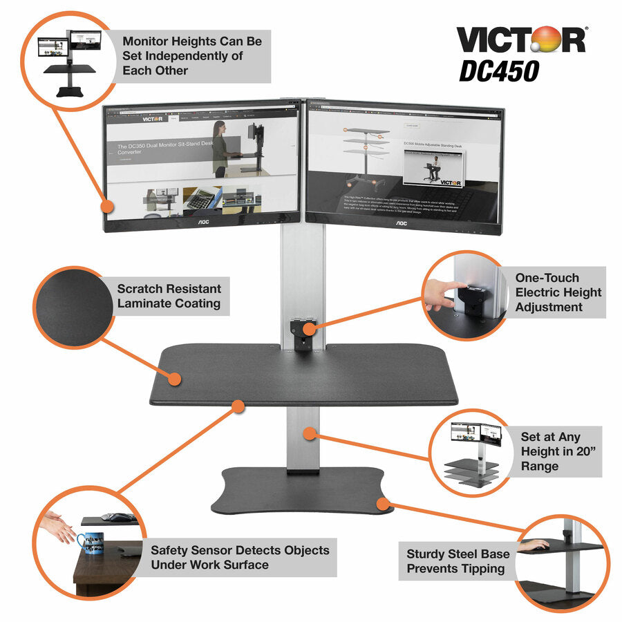 Up to 25" Screen Support - 25 lb Load Capacity - 20" Height x 28" Width x 23" Depth - Desktop, Tabletop - Wood, Steel, Aluminum - Black, Aluminum - Sturdy