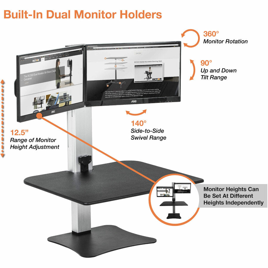 Up to 25" Screen Support - 25 lb Load Capacity - 20" Height x 28" Width x 23" Depth - Desktop, Tabletop - Wood, Steel, Aluminum - Black, Aluminum - Sturdy