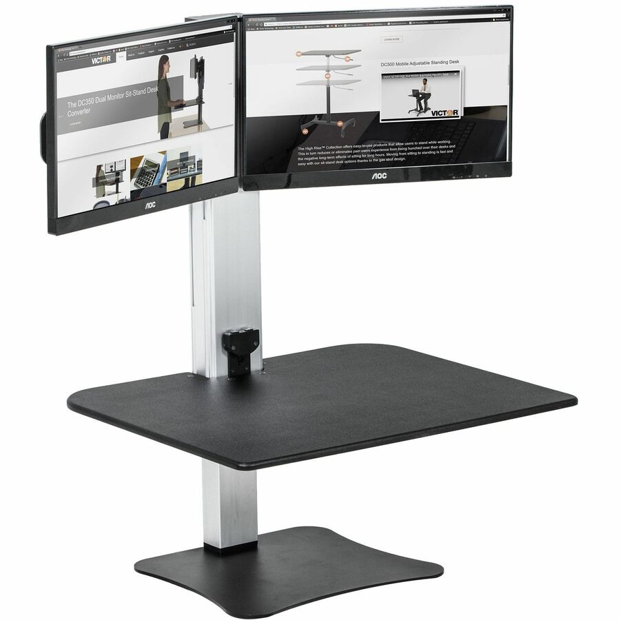 Up to 25" Screen Support - 25 lb Load Capacity - 20" Height x 28" Width x 23" Depth - Desktop, Tabletop - Wood, Steel, Aluminum - Black, Aluminum - Sturdy