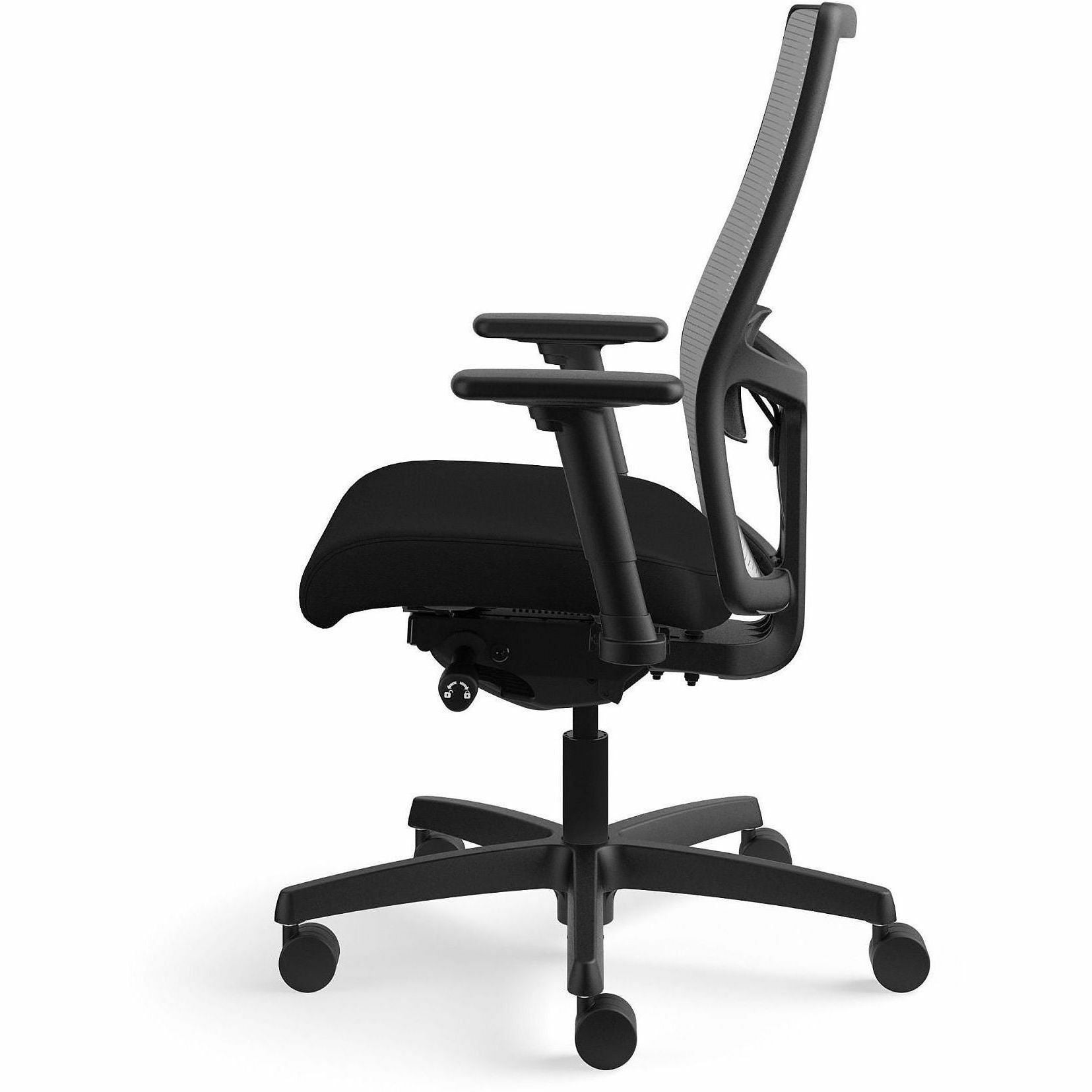 HON Ignition HIWMMKD Task Chair - Black Seat Color - Fabric Seat Material - Fog Back Color - Ilira-stretch Back Material - Black Frame Color - Mid Back - 5-star Base - 1 Each