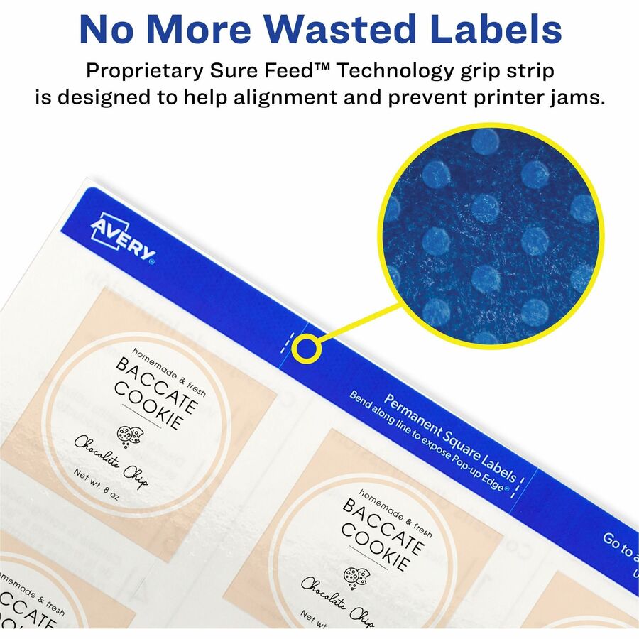 Avery&reg; Sure Feed Glossy Labels - Waterproof - 2" Width x 2" Length - Permanent Adhesive - Square - Inkjet, Laser - Glossy Crystal Clear - Crystal Clear - Film - 12 / Sheet - 12 Total Sheets - 120 Total Label(s) - 1 Pack