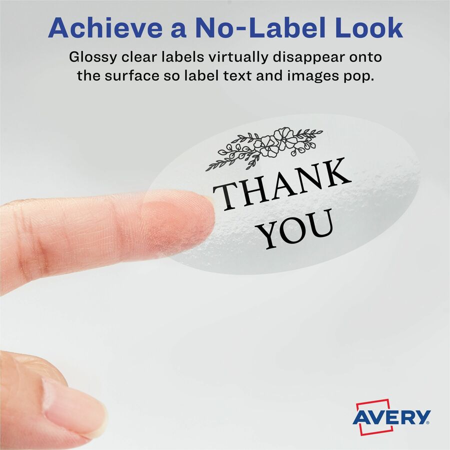 Avery&reg; Sure Feed Glossy Labels - 1 1/2" Width x 2 1/2" Length - Permanent Adhesive - Oval - Laser, Inkjet - Crystal Clear - Film - 18 / Sheet - 10 Total Sheets - 180 Total Label(s) - 1 Pack