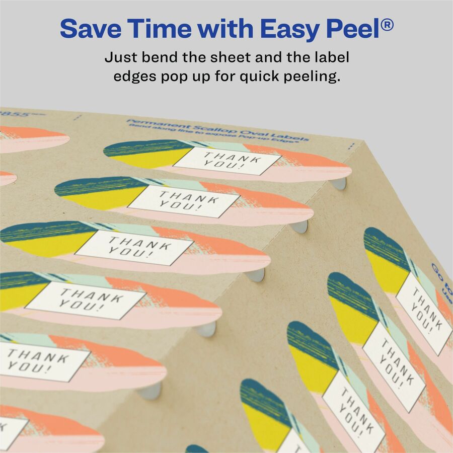 Avery Multipurpose Labels, Waterproof, Matte Kraft Brown, Oval Scallop, 1 1/8" x 2 1/4", Permanent Adhesive, 21 Labels/Sheet, 21 Sheets, 525 Labels/Pack