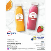 Avery&reg; Durable Waterproof Labels, 2.5" Diameter, 72 Total