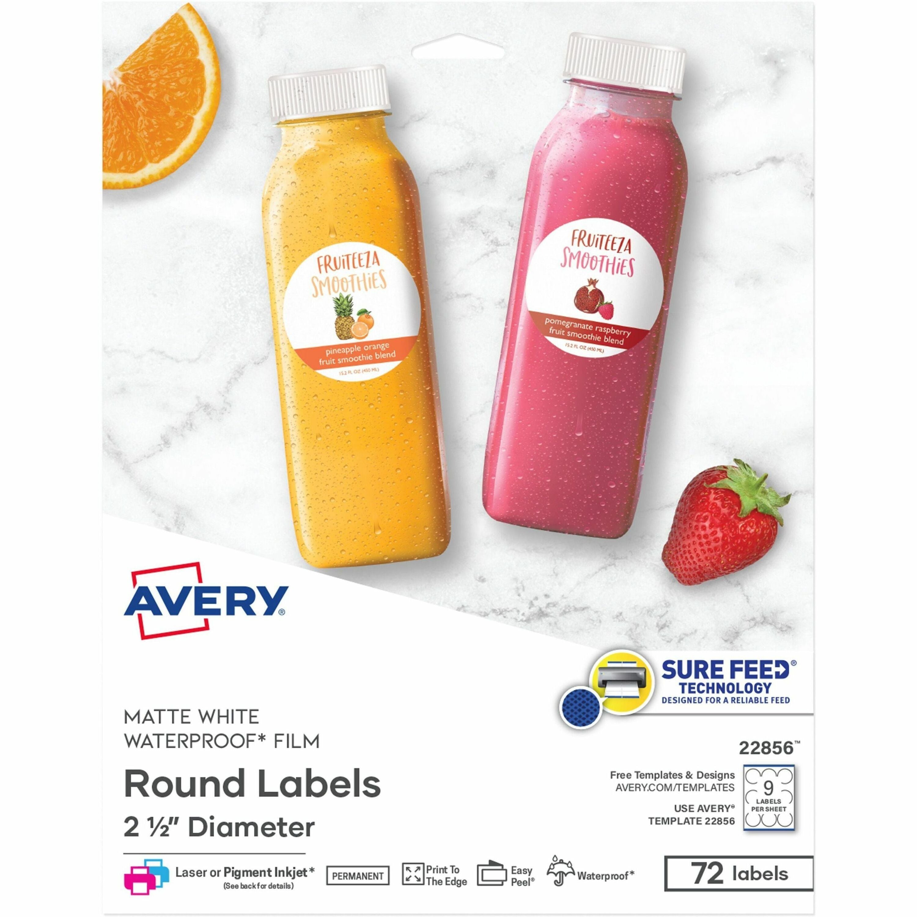Avery&reg; Durable Waterproof Labels, 2.5" Diameter, 72 Total
