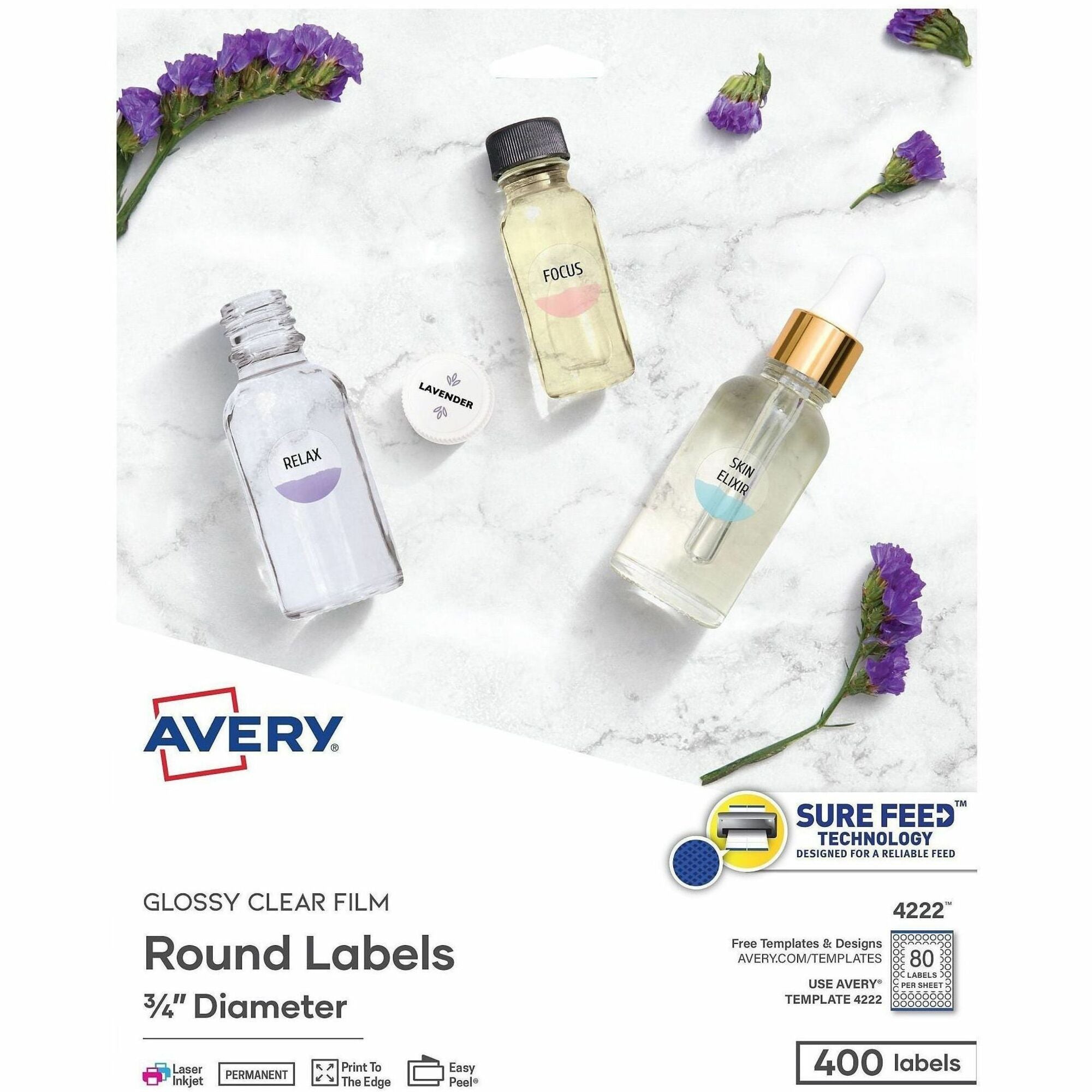 Avery&reg; Printable Round Labels, 3/4" , Glossy Clear, 400 Labels (4222)