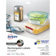 Avery&reg; Dissolvable Rectangle Labels - 1 1/4" Width x 2 3/8" Length - Rectangle - Laser, Inkjet - White - Paper - 18 / Sheet - 5 Total Sheets - 90 Total Label(s) - 1 Pack