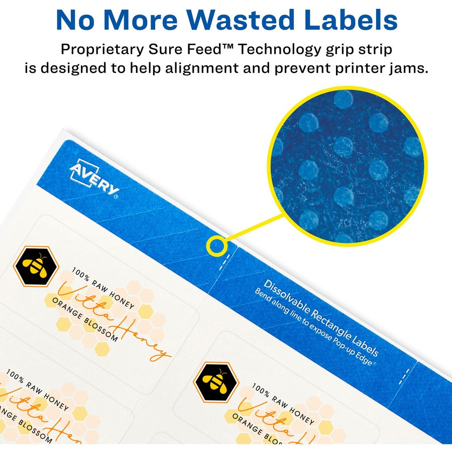 Avery&reg; Dissolvable Rectangle Labels - 1 1/4" Width x 2 3/8" Length - Rectangle - Laser, Inkjet - White - Paper - 18 / Sheet - 5 Total Sheets - 90 Total Label(s) - 1 Pack
