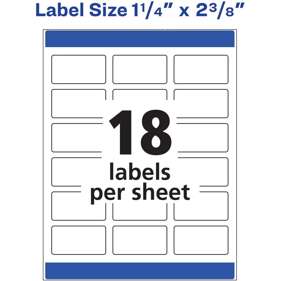 Avery&reg; Dissolvable Rectangle Labels - 1 1/4" Width x 2 3/8" Length - Rectangle - Laser, Inkjet - White - Paper - 18 / Sheet - 5 Total Sheets - 90 Total Label(s) - 1 Pack