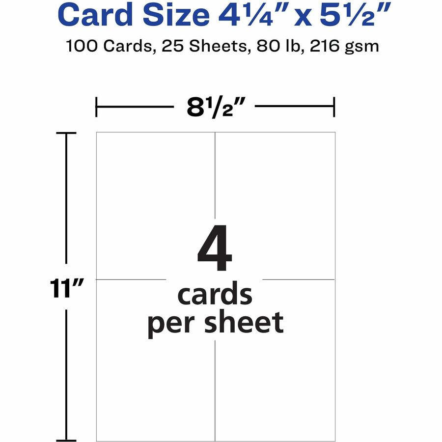 79 Brightness - 4 1/4" x 5 1/2" - 80 lb Basis Weight - 216 g/m² Grammage - Matte - Rounded Corner, Sturdy, Double-sided, Printable, Uncoated, Perforated - Ivory - 1 Box