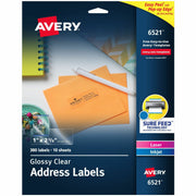 Avery Easy Peel High Gloss Clear Mailing Labels, 1" x 2 5/8", Rectangle, Permanent Adhesive, Glossy Film, Jam Resistant, Easy Peel, Pop Up Edge, 30 Labels/Sheet, 10 Sheets, 300 Labels/Pack