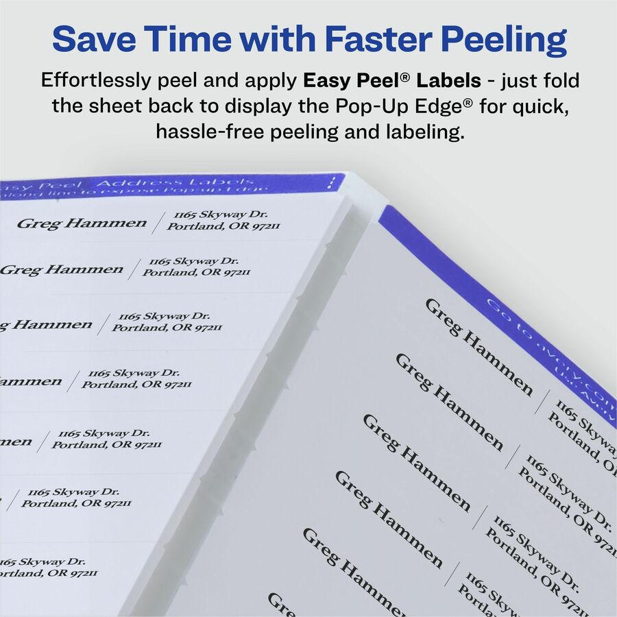 Avery Easy Peel High Gloss Clear Mailing Labels, 1" x 2 5/8", Rectangle, Permanent Adhesive, Glossy Film, Jam Resistant, Easy Peel, Pop Up Edge, 30 Labels/Sheet, 10 Sheets, 300 Labels/Pack