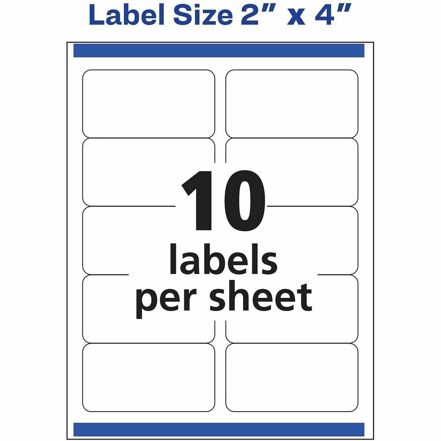 x 2" Width x 4" Length - Permanent Adhesive - Rectangle - Inkjet, Laser - Glossy - Clear - Film - Permanent Adhesive, Jam Resistant, Easy Peel, Pop Up Edge - 10 / Sheet - 10 Total Sheets - 100 Total Label(s) - For Label Printer - 1 Pack
