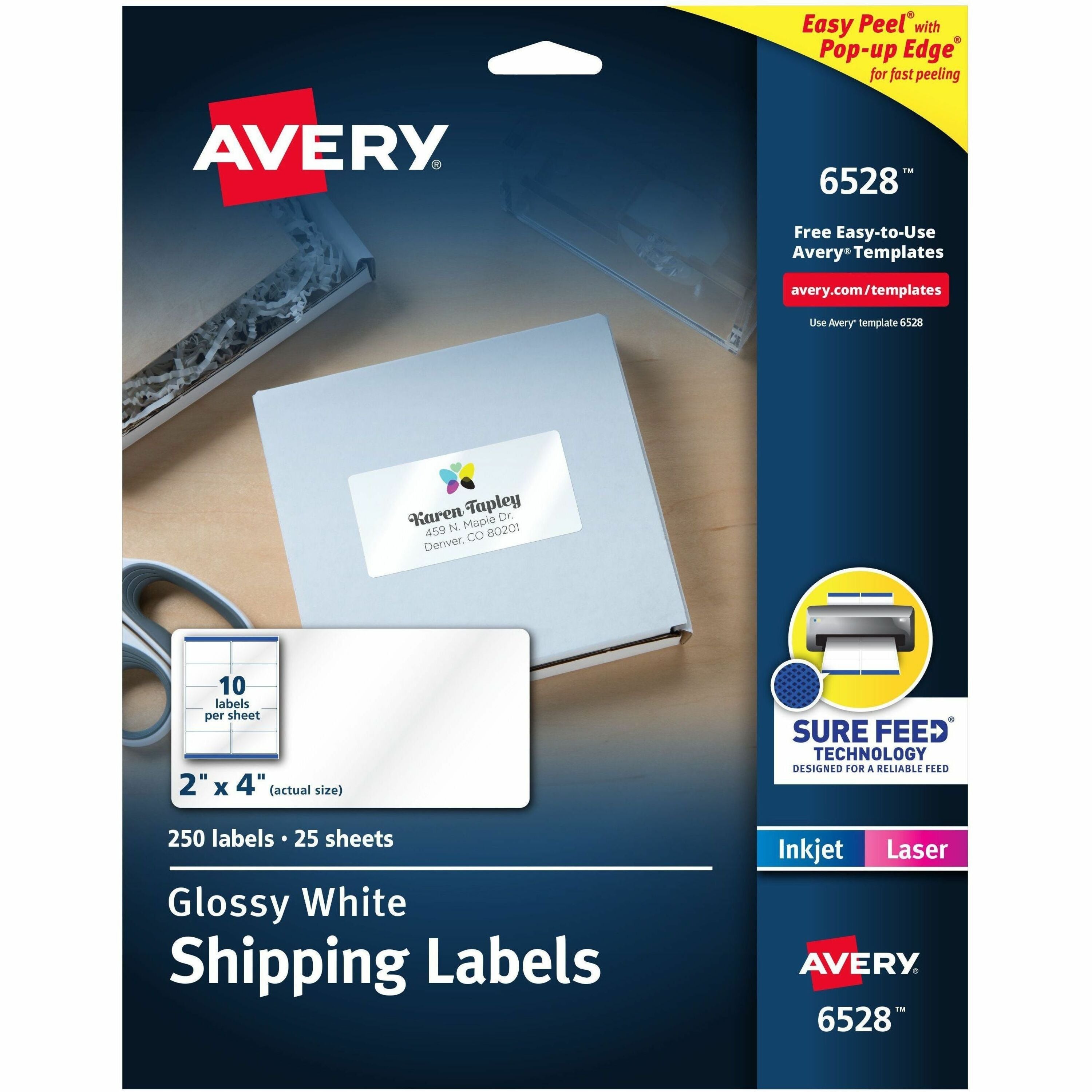 2" Width x 4" Length - Permanent Adhesive - Rectangle - Inkjet, Laser - White - Paper - Permanent Adhesive, Jam Resistant, Easy Peel, Pop Up Edge - 10 / Sheet - 25 Total Sheets - 250 Total Label(s) - 1 Pack