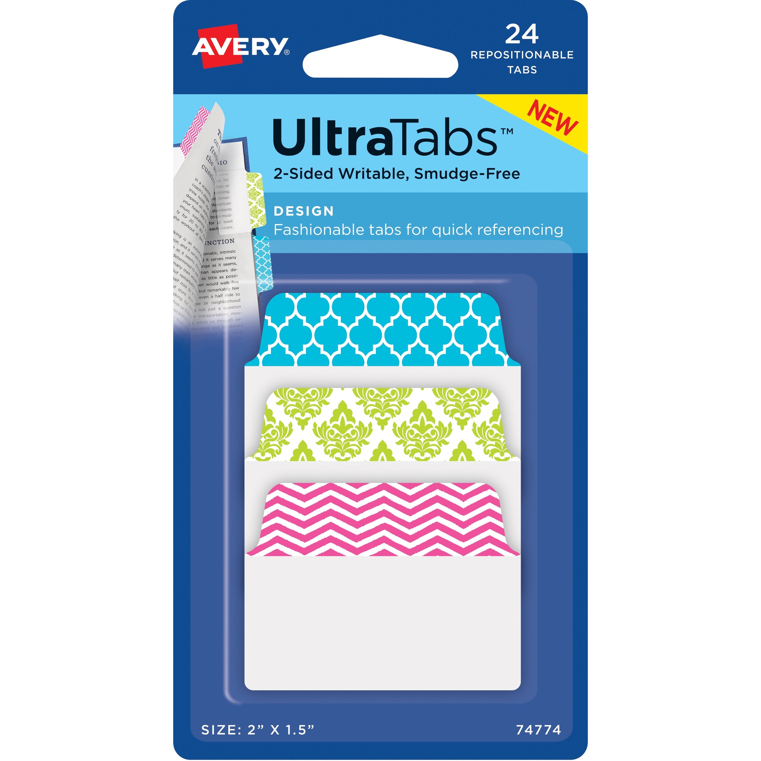 24 Tab(s) - 1.50" Tab Height x 2" Tab Width - Clear Film, Pink Paper, Green, Blue Tab(s) - 24 / Pack