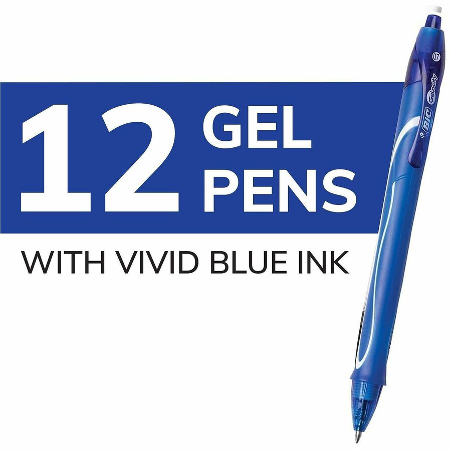 BIC Gel-ocity .7mm Retractable Pen - 0.7 mm Medium Pen Point - Retractable - Blue Ink - Gel-based - 1 Dozen