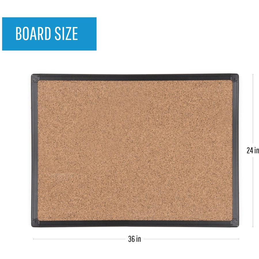 MasterVision Maya Series Techcork Board - 36" Board Height x 24" Board Width - Brown Rubber Surface - Self-healing - Black Aluminum Frame - 1 Each