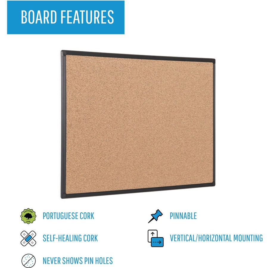 MasterVision Maya Series Techcork Board - 36" Board Height x 24" Board Width - Brown Rubber Surface - Self-healing - Black Aluminum Frame - 1 Each