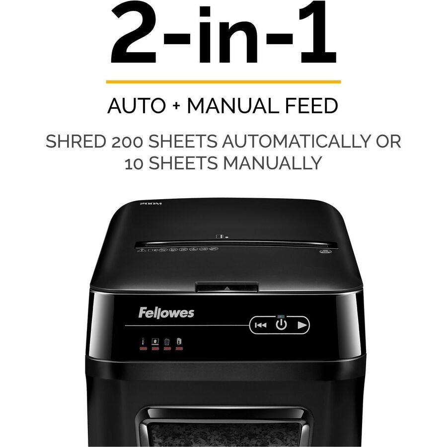 Non-continuous Shredder - Micro Cut - 200 Per Pass - for shredding Staples, Credit Card, Paper - 0.078" x 0.546" Shred Size - P-5 - 11 ft/min - 9" Throat - 25 Minute Run Time - 25 Minute Cool Down Time - 8.50 gal Wastebin Capacity - Black