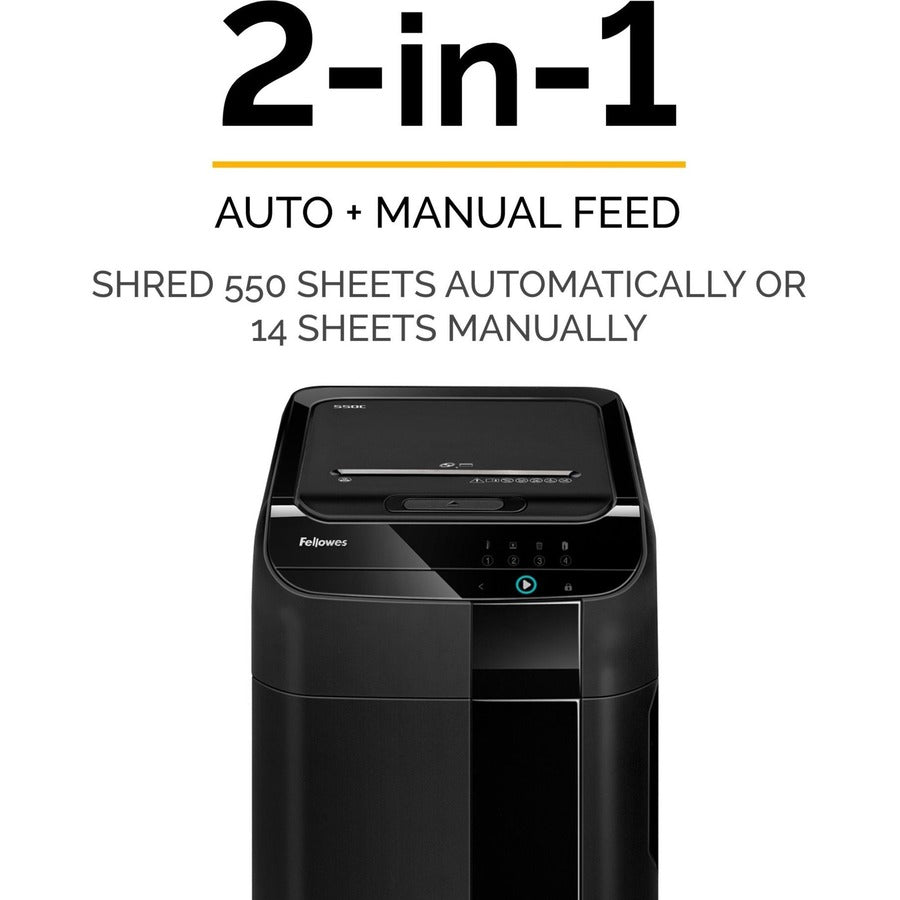 Continuous Shredder - Cross Cut - 550 Per Pass - for shredding Staples, Paper Clip, Paper, CD, DVD, Credit Card, Junk Mail - 0.156" x 1.500" Shred Size - P-4 - 11 ft/min - 9" Throat - 22 gal Wastebin Capacity - Black