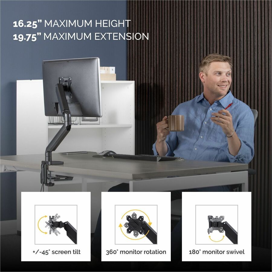 Fellowes Platinum Mounting Arm for Monitor - Black - Height Adjustable - 1 Display(s) Supported - 19.70" to 32" Screen Support - 17.60 lb Load Capacity - 75 x 75, 100 x 100 - VESA Mount Compatible - Steel - 1 Unit