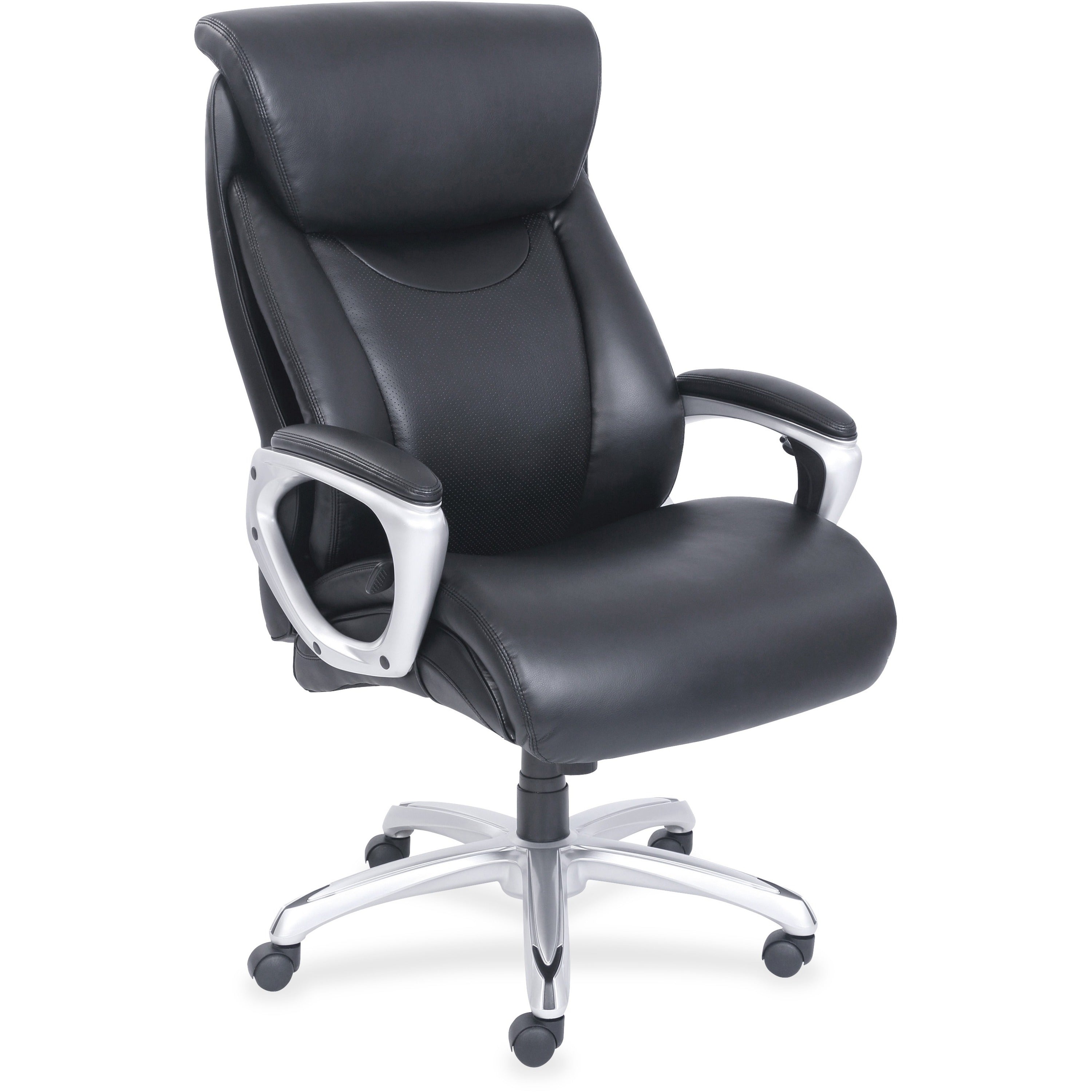 Lorell Wellness by Design Big & Tall Chair, Flexible Air Technology, Black Bonded Leather, 5-Star Base, Armrest, 400 lb Capacity, 1 Each