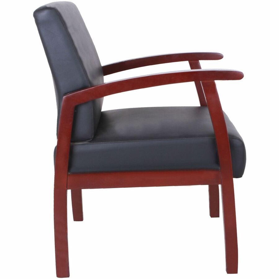 Lorell Thickly Padded Guest Chair - Mahogany Frame Color - Wood Frame Material - Four-legged Base - Black - Leather - Armrest - 1 Each