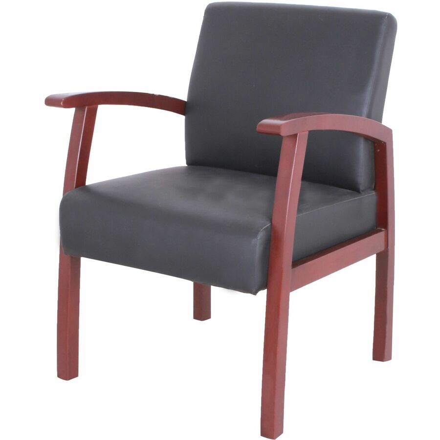 Lorell Thickly Padded Guest Chair - Mahogany Frame Color - Wood Frame Material - Four-legged Base - Black - Leather - Armrest - 1 Each